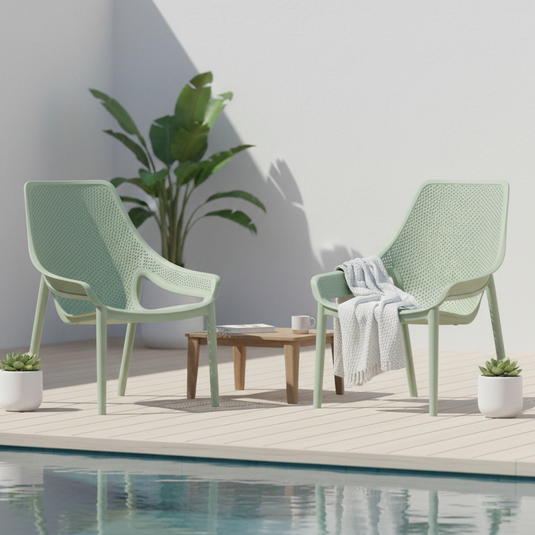 Set de 2 Sillas Lounge Ibiza, Verdematcha, con Espaldar y Reposa Brazos