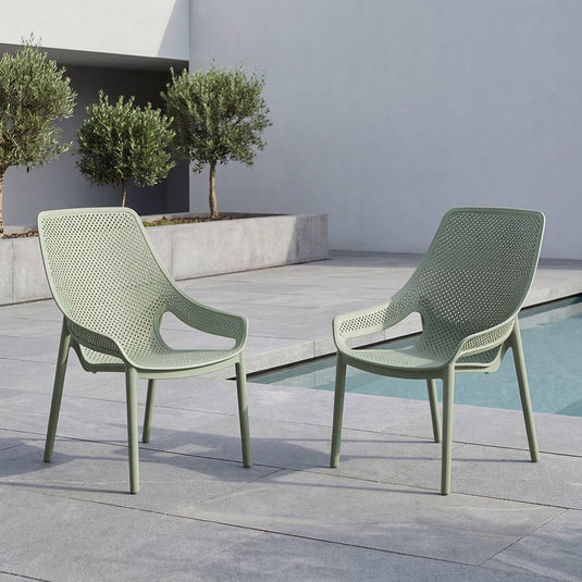 Set de 2 Sillas Lounge Ibiza, Verdematcha, con Espaldar y Reposa Brazos