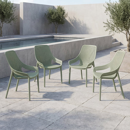 Set de 4 Sillas Lounge Ibiza, Verdematcha, con Espaldar y Reposa Brazos