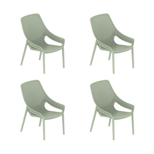 Set de 4 Sillas Lounge Ibiza, Verdematcha, con Espaldar y Reposa Brazos