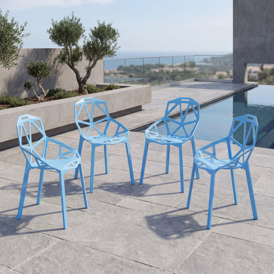 Set de 4 Sillas Roxy, Color Azul, con Espaldar y Diseño Moderno
