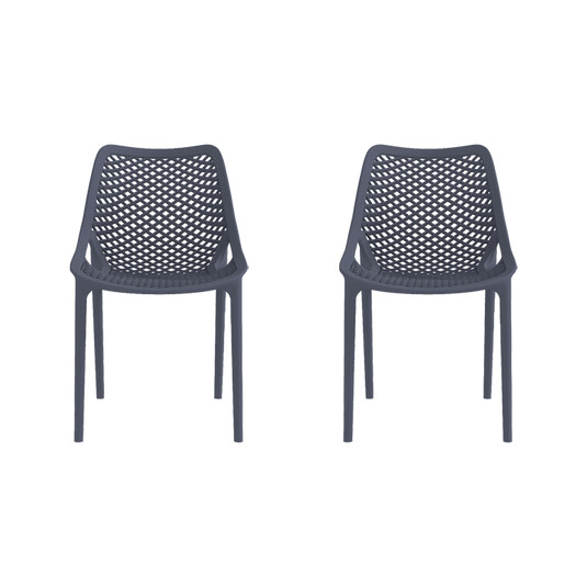 Set de 2 Sillas Miame, Gris Oscuro, con Espaldar y Reposa Brazos