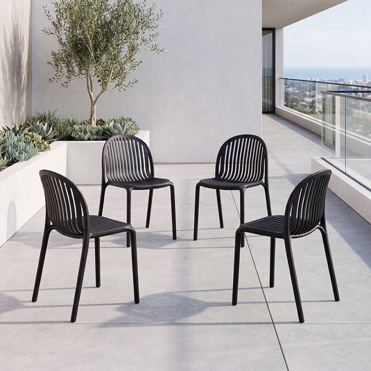 Set de 4 Sillas Marruecos, Negro, con Espaldar en Rayas y Diseño Minimalista