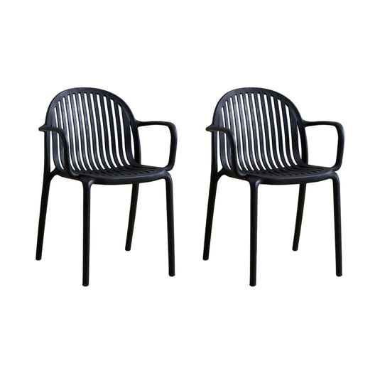 Set de 2 Sillas Marruecos con Brazos, Negro, con Espaldar en Rayas y Diseño Minimalista
