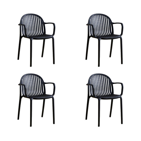 Set de 4 Sillas Marruecos con Brazos, Negro, con Espaldar en Rayas y Diseño Minimalista