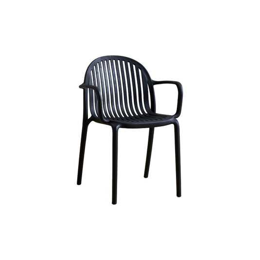 Set de 4 Sillas Marruecos con Brazos, Negro, con Espaldar en Rayas y Diseño Minimalista