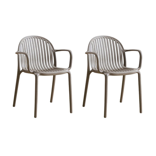 Set de 2 Sillas Marruecos con Brazos, Taupe, con Espaldar en Rayas y Diseño Minimalista