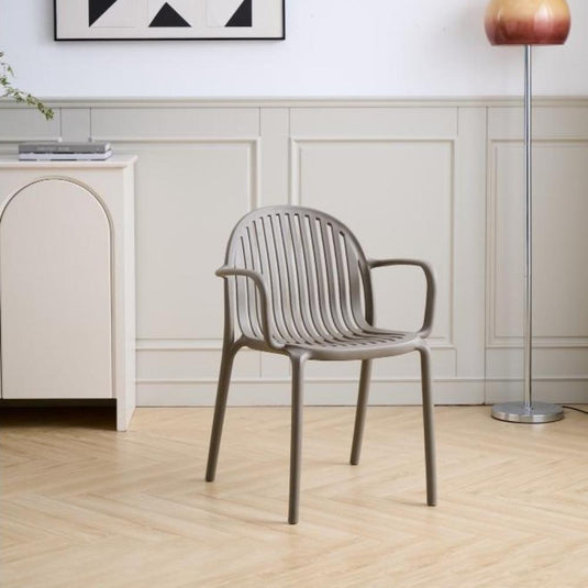 Set de 2 Sillas Marruecos con Brazos, Taupe, con Espaldar en Rayas y Diseño Minimalista
