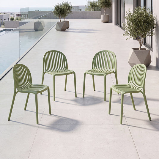 Set de 4 Sillas Marruecos, Verde Olivo, con Espaldar en Rayas y Diseño Minimalista
