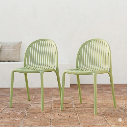 Set de 2 Sillas Marruecos, Verde Olivo, con Espaldar en Rayas y Diseño Minimalista