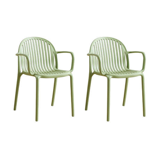 Set de 2 Sillas Marruecos con Brazos, Verde Olivo, con Espaldar en Rayas y Diseño Minimalista