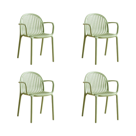 Set de 4 Sillas Marruecos con Brazos, Verde Olivo, con Espaldar en Rayas y Diseño Minimalista