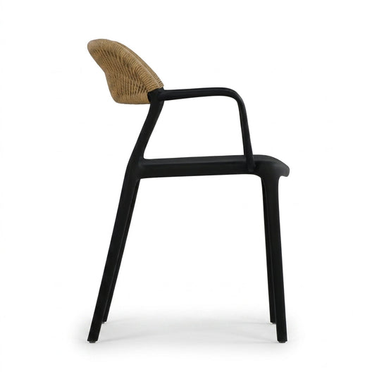 Silla con Brazos Bombay, Negro y Beige, con Espaldar en Cuerdas y Diseño Moderno