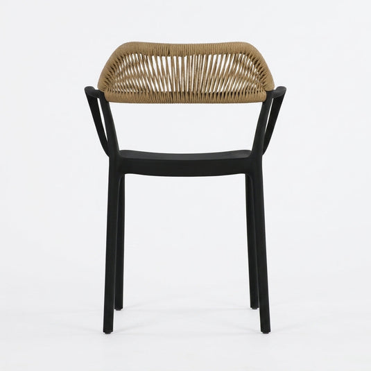 Silla con Brazos Bombay, Negro y Beige, con Espaldar en Cuerdas y Diseño Moderno