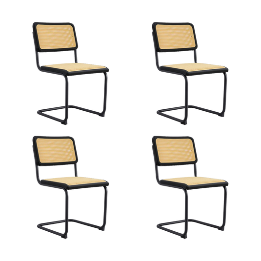 Set de 4 Sillas Vintage, Negro y Beige, con Espaldar Transpirable y Diseño Retro