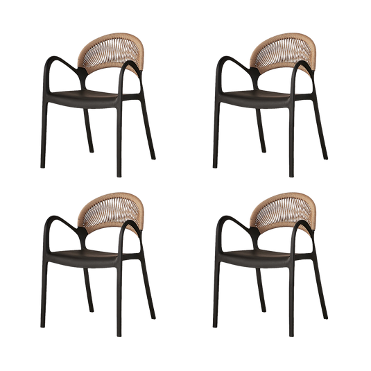 Set de 4 Sillas Daytona, Negro y Café Claro, con Espaldar, Reposa Brazos y Diseño Minimalista