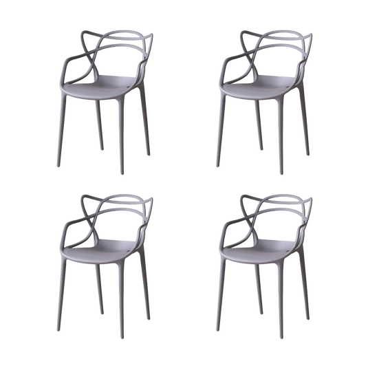 Set de 4 Sillas Palermo, Color Gris, con Espaldar y Diseño Moderno