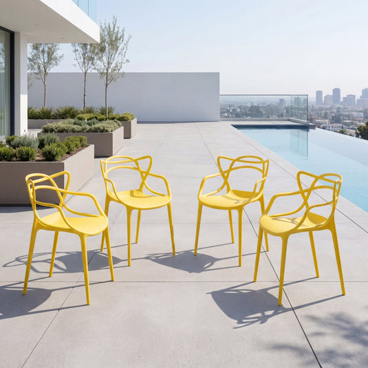 Set de 4 Sillas Palermo, Color Amarillo, con Espaldar y Diseño Moderno