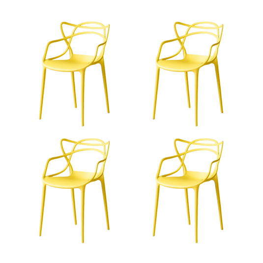 Set de 4 Sillas Palermo, Color Amarillo, con Espaldar y Diseño Moderno