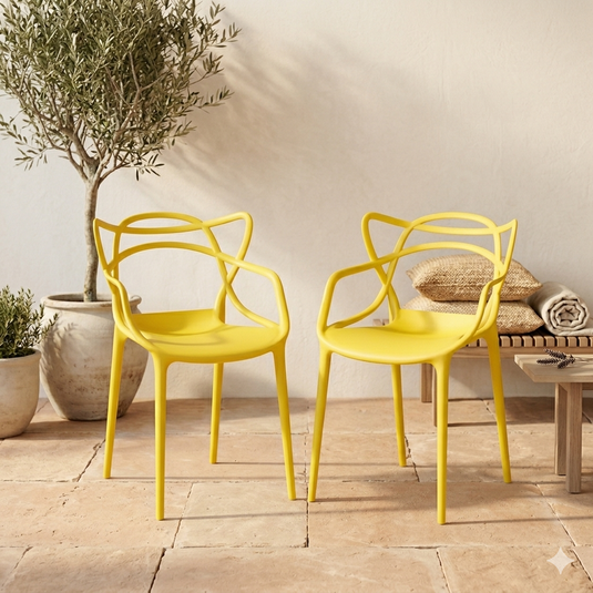 Set de 2 Sillas Palermo, Color Amarillo, con Espaldar y Diseño Moderno