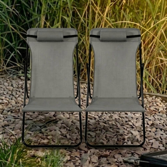 Set de 2 Sillas Plegable Reclinable Zambia, Gris Oscuro, con Tres Posiciones