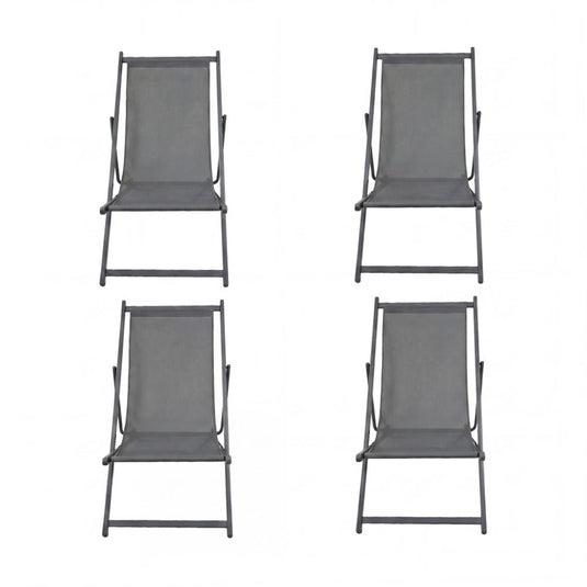Set de 4 Sillas Plegable Reclinable Kenya, Gris Oscuro, con Tres Posiciones