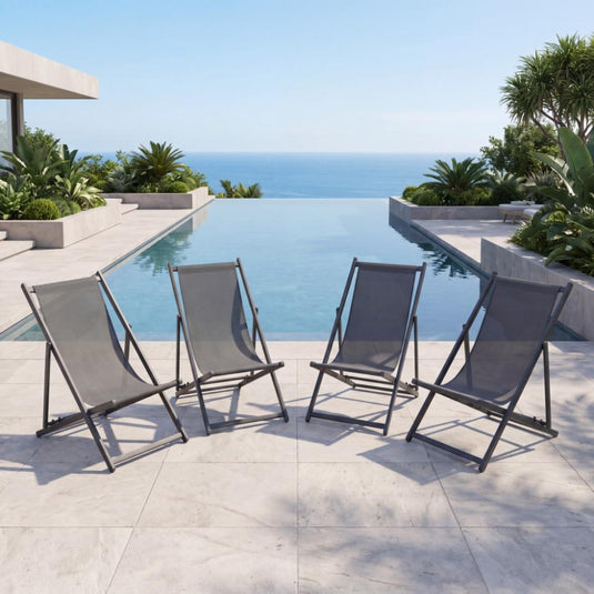 Set de 4 Sillas Plegable Reclinable Kenya, Gris Oscuro, con Tres Posiciones