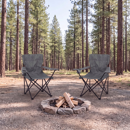 Set de 2 Sillas Plegable Camping Tanzania, Gris Oscuro, con Portavasos