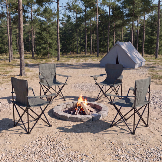 Set de 4 Sillas Plegable Camping Tanzania, Gris Oscuro, con Portavasos