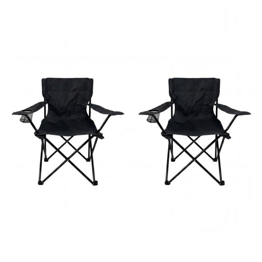 Set de 2 Sillas Plegable Camping Tanzania, Negro, con Portavasos