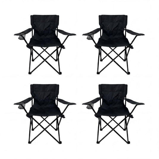 Set de 4 Sillas Plegable Camping Tanzania, Negro, con Portavasos