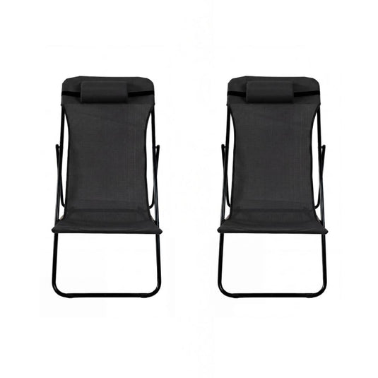 Set de 2 Sillas Plegable Reclinable Zambia, Negro, con Tres Posiciones