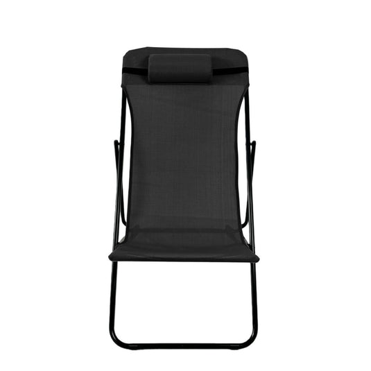 Set de 2 Sillas Plegable Reclinable Zambia, Negro, con Tres Posiciones