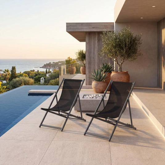 Set de 2 Sillas Plegable Reclinable Kenya, Negro, con Tres Posiciones