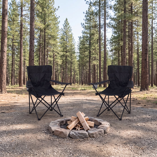 Set de 2 Sillas Plegable Camping Tanzania, Negro, con Portavasos