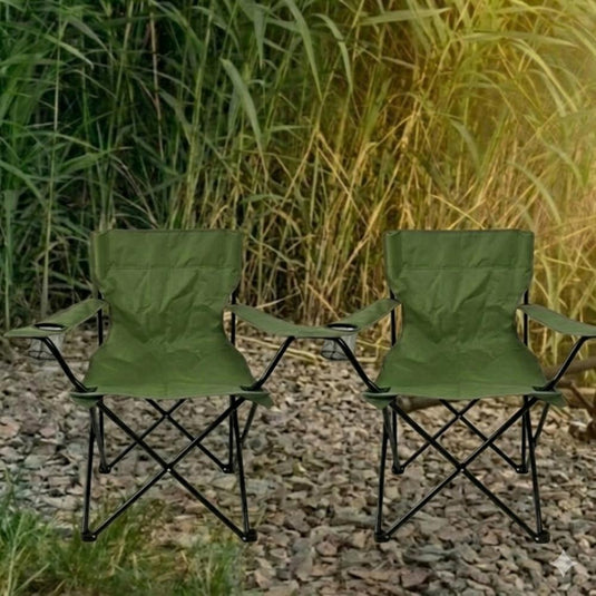 Set de 2 Sillas Plegable Camping Tanzania, Verde, con Portavasos