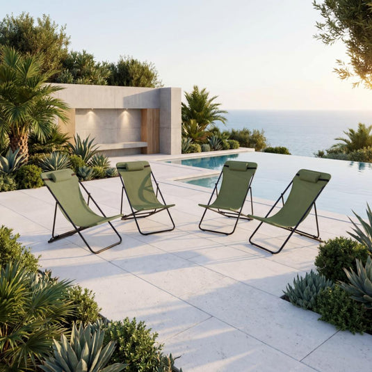 Set de 4 Sillas Plegable Reclinable Zambia, Verde, con Tres Posiciones