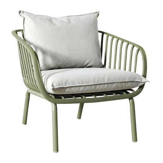 Sala de Exterior Sorrento, Verde Olivo, Con Cojines Beige, 4 Piezas