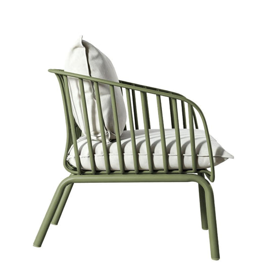 Sala de Exterior Sorrento, Verde Olivo, Con Cojines Beige, 4 Piezas