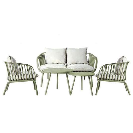 Sala de Exterior Sorrento, Verde Olivo, Con Cojines Beige, 4 Piezas
