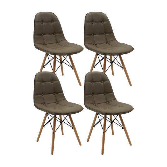 Kit por 4 Silla Botones Eames Acolchada - Beige