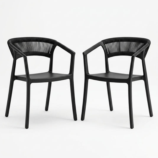 Set de 2 Sillas Balí, Negro, con Espaldar en Cuerdas y Diseño Moderno