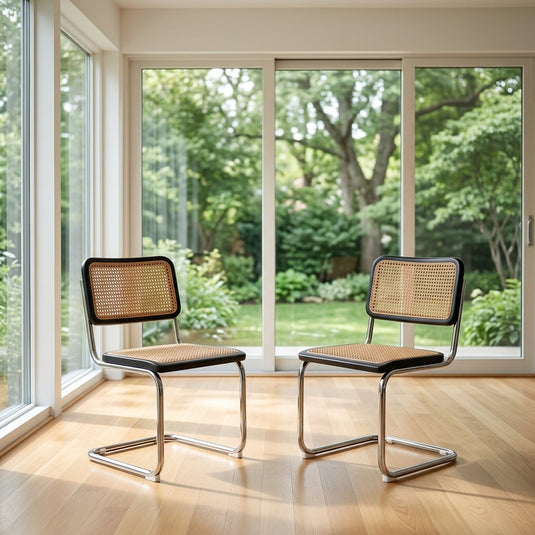 Set de 2 Sillas Vintage Dos, Plata, Negro y Beige, con Espaldar Transpirable y Diseño Retro