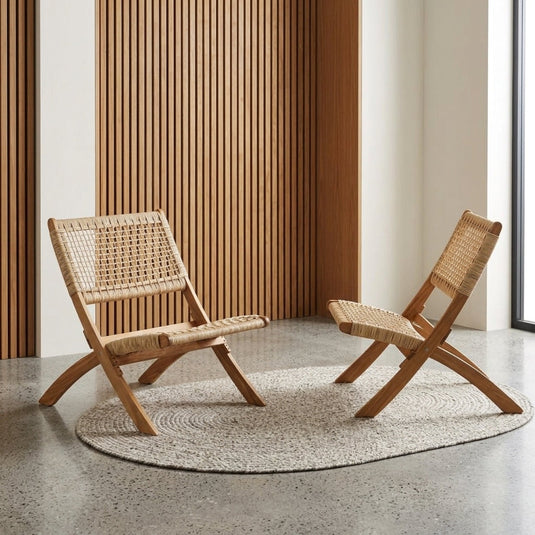 Set de 2 Sillas Plegable de Madera para Exterior Vora, Crudo, Diseño Rústico y Moderno
