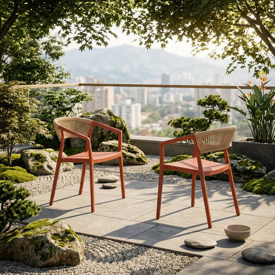 Set de 2 Sillas Balí, Terracota, con Espaldar en Cuerdas y Diseño Moderno