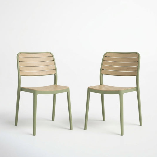Set de 2 Sillas Carolina, Color Verde Olivo y Beige, con Espaldar de Líneas Horizontales
