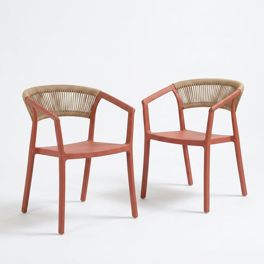 Set de 2 Sillas Balí, Terracota, con Espaldar en Cuerdas y Diseño Moderno