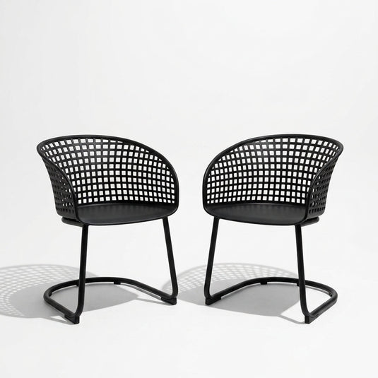 Set de 2 Sillas con Brazos Calcuta, Negra, con Patas Metálica