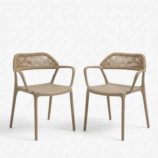 Set de 2 Sillas con Brazos Bombay, Khaki y Beige, con Espaldar en Cuerdas y Diseño Moderno