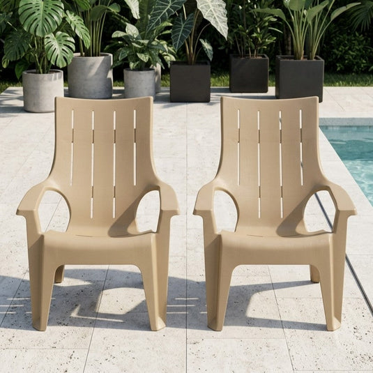 Set de 2 Sillas Playera con Brazos Ocean, Khaki, con Espaldar y Reposa Brazos